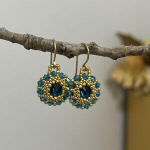 Crystals and Seed Beaded Earrings, 14kt Gold Filled Wires, Handmade Earrings